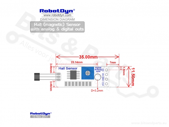 Hall sensor magnetic field sensor / magnetometer on breakout board